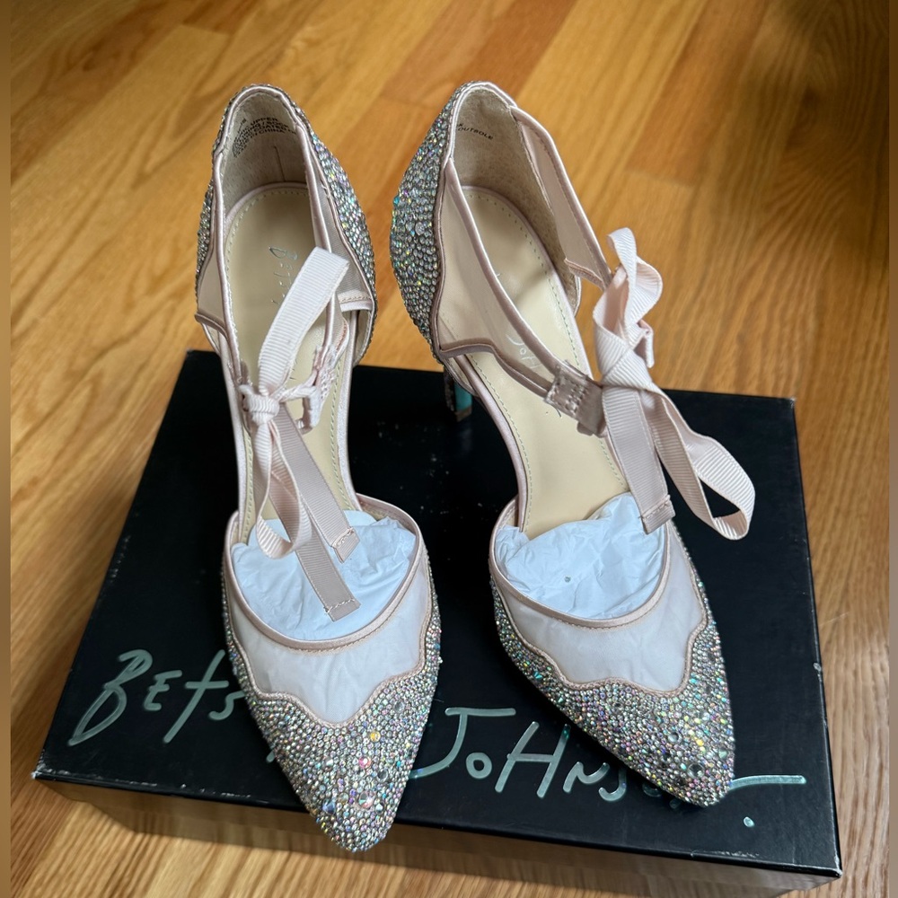 Betsey Johnson Pink Glitter Heels with Bow Details
